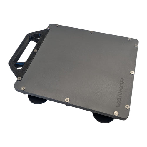 Starlink Mini Roof Rack Mount — cast aluminium frame with VANKOR branding and handle, top view