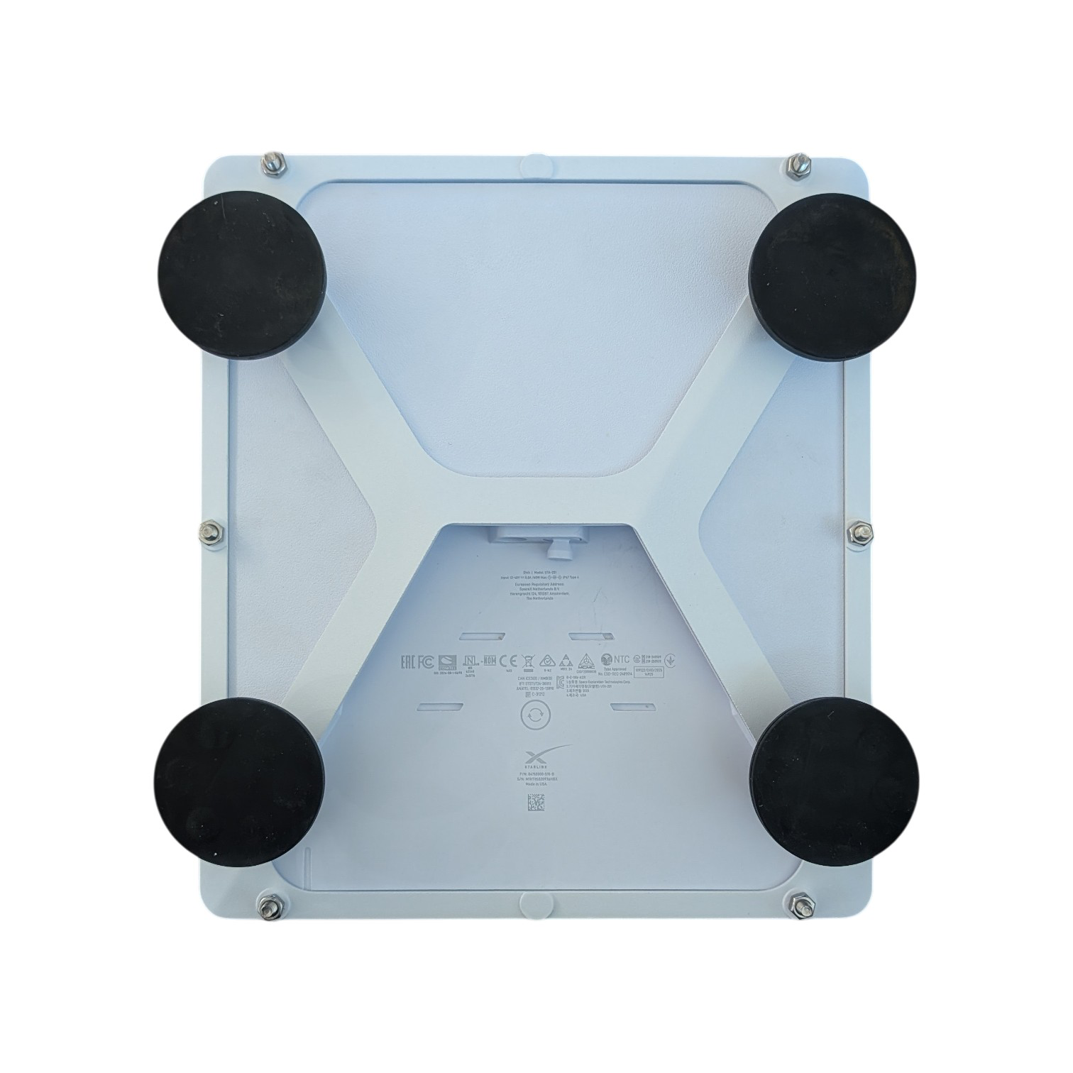 Starlink Mini on a VANKOR white magnetic roof mount, fitted to a vehicle roof