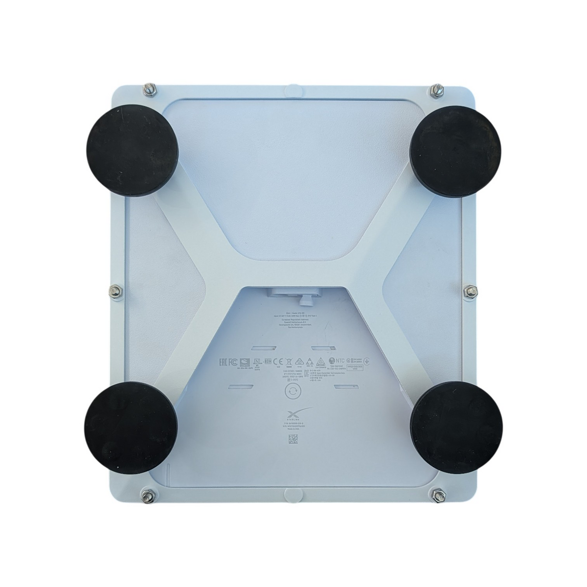 Starlink Mini on a VANKOR white magnetic roof mount, fitted to a vehicle roof
