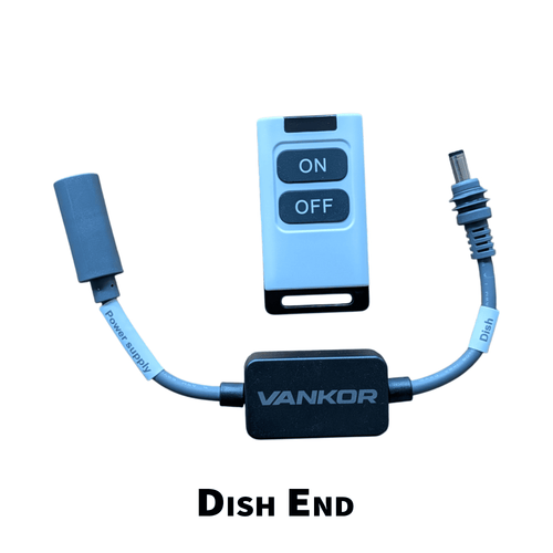 VANKOR Starlink Mini remote switch — inline unit and wireless fob, dish-end plug