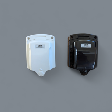 Weatherproof Starlink wall outlet for caravans in white and black