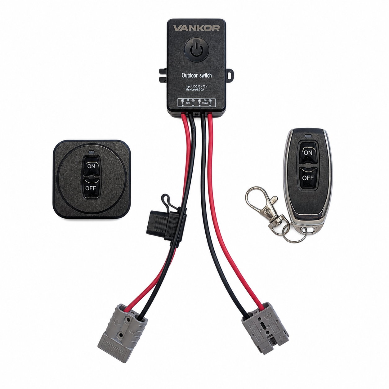 Vankor Starlink Anderson Plug Remote Switch kit — wireless 12–72V power cut-off with keyring fobs and magnetic panel switch