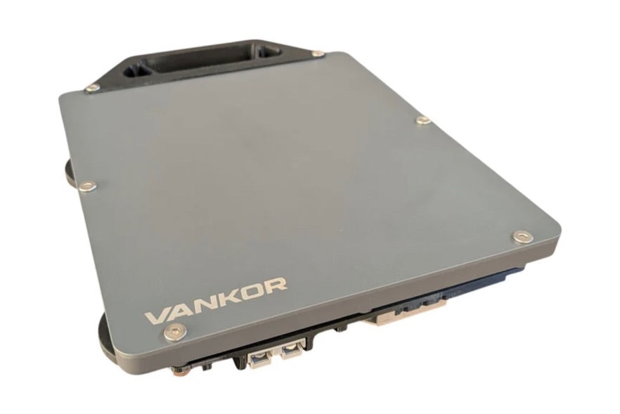 VANKOR grey magnetic Starlink Mini roof mount with 12/24V booster fitted underneath