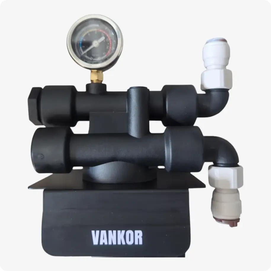 VANKOR Pro Flow 12 — filter head assembly with pressure gauge and push-fit connectors